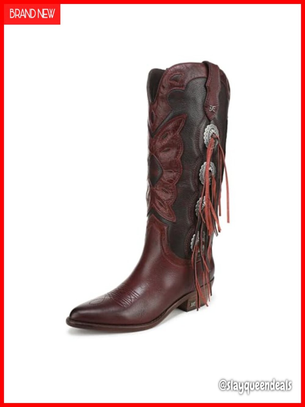 Western Fringe Cowboy Boots Leather Pull-On Mid-Calf Pointed Toe Cuban Heel